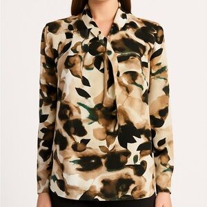 DKNY Women’s Chiffon Floral Long-Sleeve Blouse Size Medium- Floral Print Top